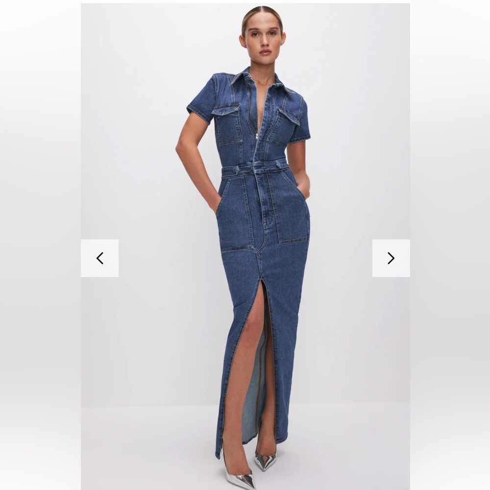 Denim Jumpsuit with Short Sleeves-Good American Brand
